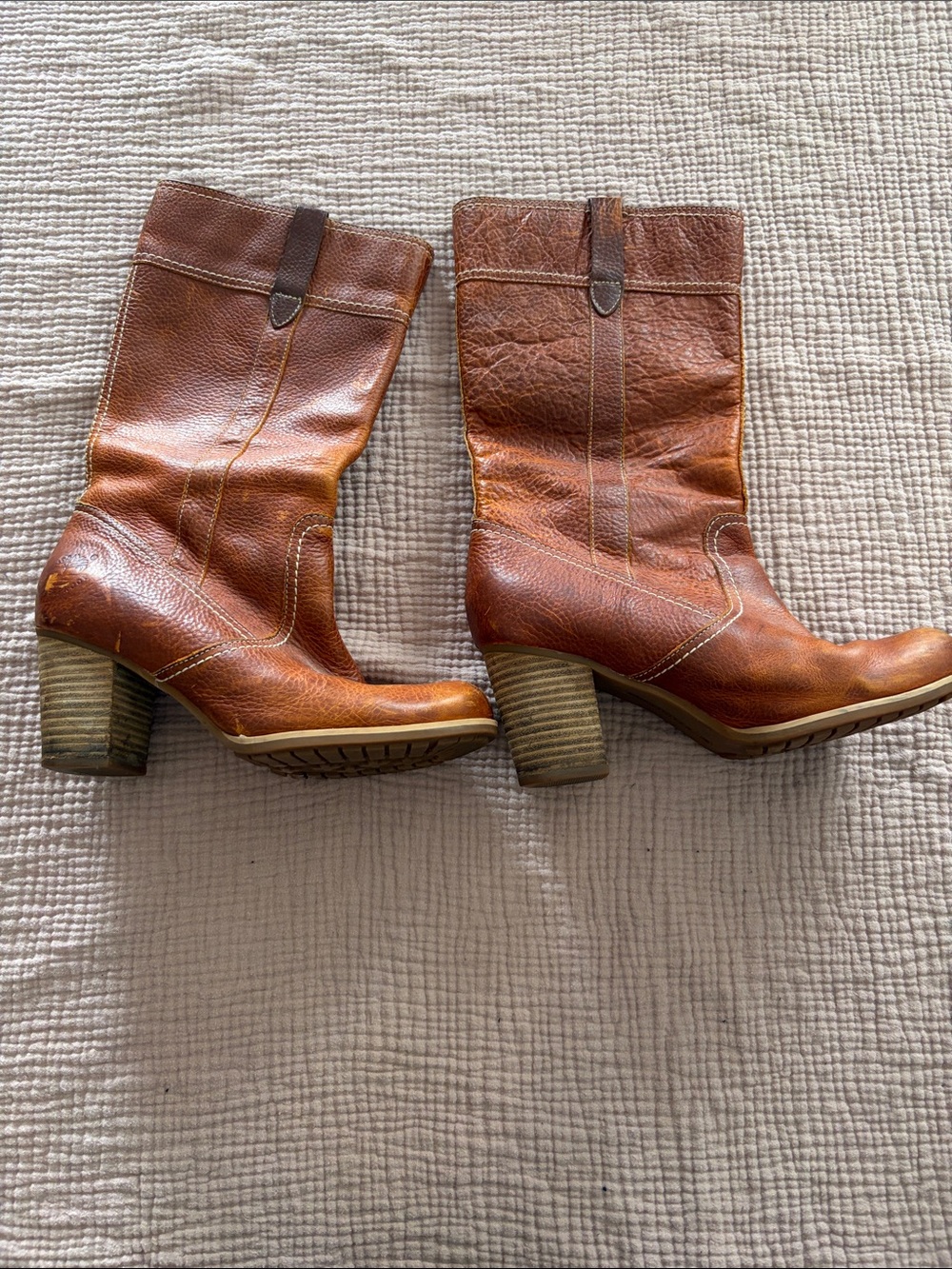 Timberland Brown Leather Mid-Calf Heeled Boots Waterproof